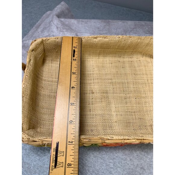 Vintage Handwoven Rattan Basket with Floral Embellishments Burlap Liner  11x7 19 - Picture 7 of 11